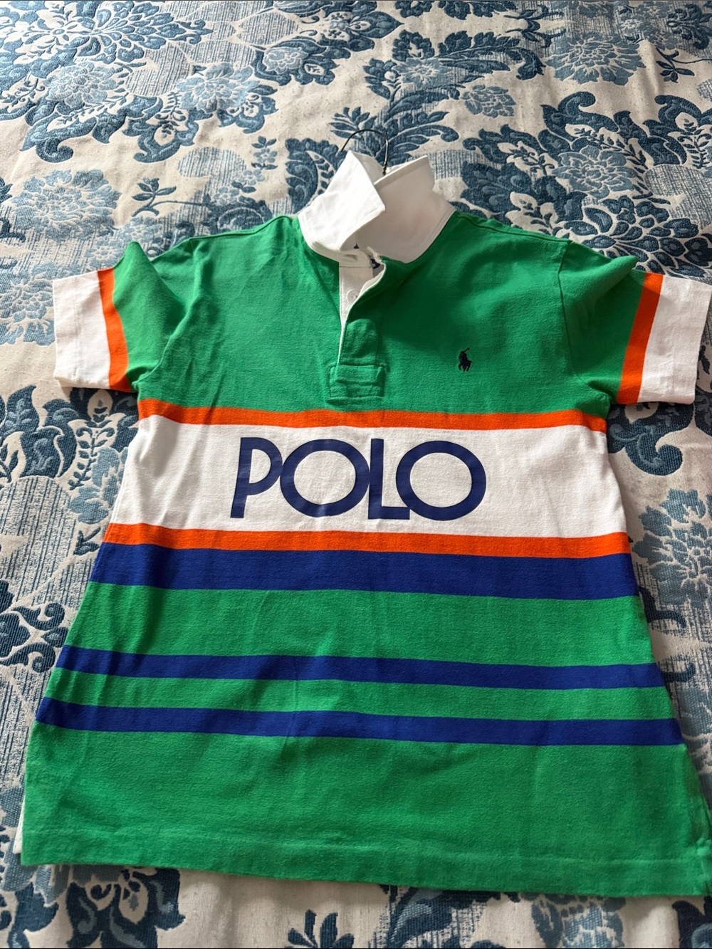 Polo by Ralph Lauren Green, White, Orange & Blue Striped Kids Polo
